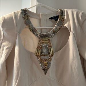 French Connection long sleeve white cream ivory bead dress size 8